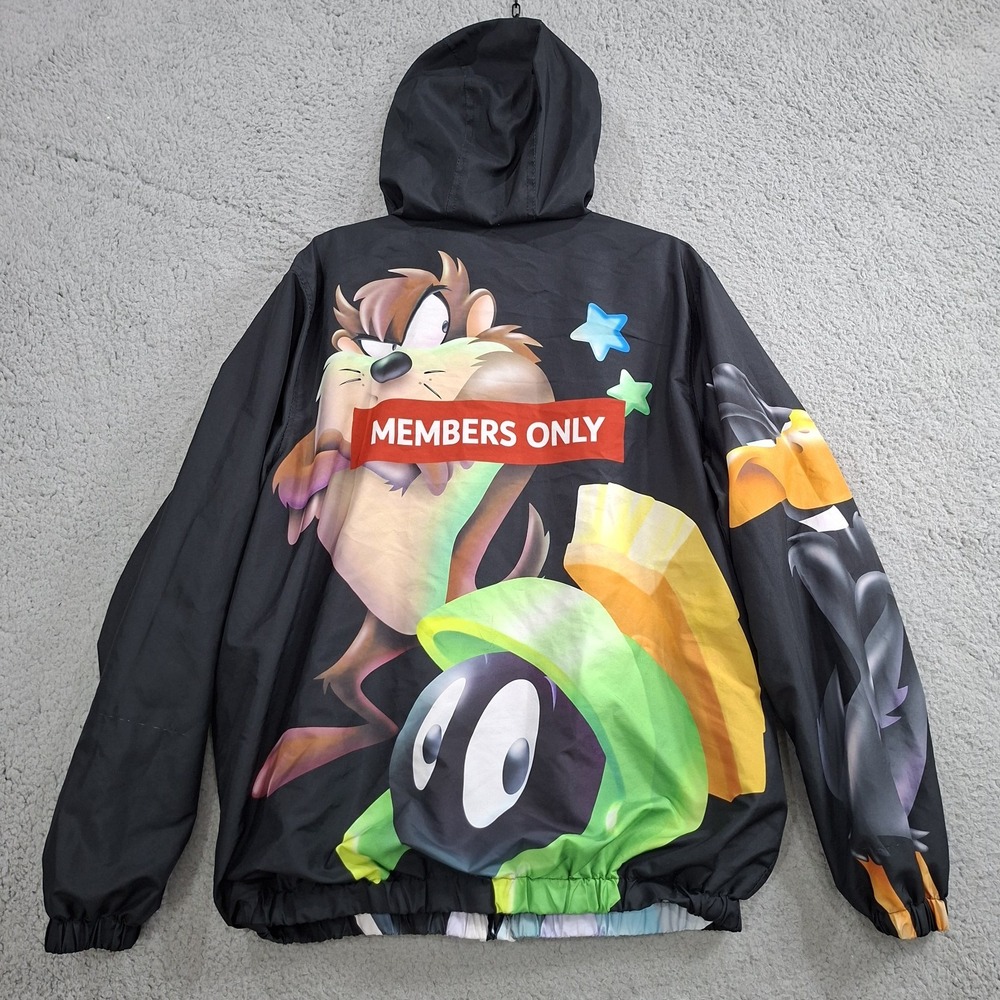 Members Only Looney Tunes Windbreaker Hooded Jacket Black MW090401 Mens L